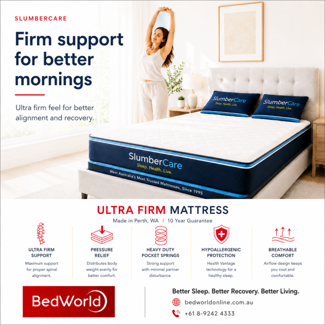 SlumberCare Ultra Firm Mattress for Superior Suppo Wake up feeling supported with the SlumberCare Ultra Firm Mattress. Designed with heavy-duty pocket springs, pressure relief, breathable comfort and hypoallergenic protection, it delivers firm support for better alignment and restful sleep. Shop BedWorld