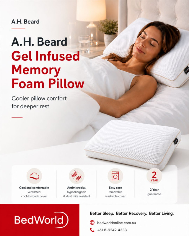 Enjoy cooler, more comfortable sleep with the A.H. Beard Gel Infused Memory Foam Pillow. Its ventilated cover, hypoallergenic protection, washable design and supportive memory foam help create a fresher, more restful sleep experience.