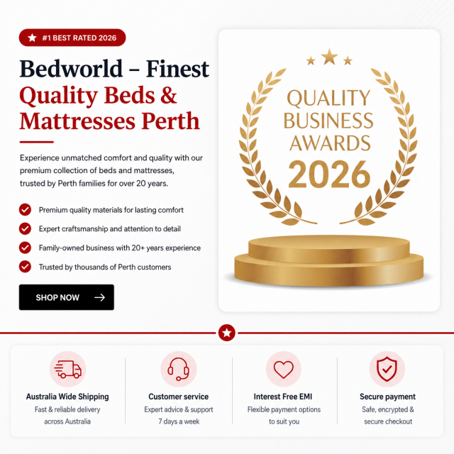 Discover premium beds and mattresses at BedWorld Perth, backed by over 20 years of trusted service. Enjoy quality materials, expert craftsmanship, Australia-wide shipping, flexible payment options and personalised support.