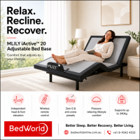 The Mlily iActive 20 Adjustable Bed Base gives you independent head and foot elevation, Zero G positioning, anti-snore presets, and pressure-relieving comfort. Supports up to 340kg. In store and online at Bedworld Osborne Park Perth.