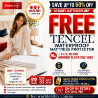 Save up to 60% off selected branded mattresses at BedWorld’s Stocktake Clearance. Get a FREE TENCEL waterproof mattress protector, free metro ground-floor delivery and huge savings. Offer ends 31 July 2026. T&Cs apply.