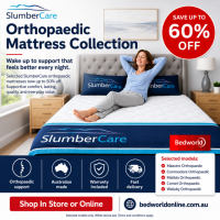 Save up to 60% on selected SlumberCare orthopaedic mattresses at BedWorld. Enjoy supportive comfort, Australian-made quality, warranty coverage and fast delivery across selected models. Shop in store or online while stocks last.