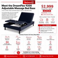 Upgrade your sleep with the DreamFlex 9200 Adjustable Massage Bed Base, now $2,999. Enjoy head, foot, neck and lumbar adjustment, Zero G, massage comfort, wireless control and a 10-year warranty. Test it at BedWorld Osborne Park.