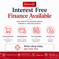 Shop mattresses, beds and bedroom furniture at Bedworld with flexible interest free finance options on selected products. Choose a payment plan that suits you, with up to 24 months available. Shop online or visit Bedworld Osborne Park.